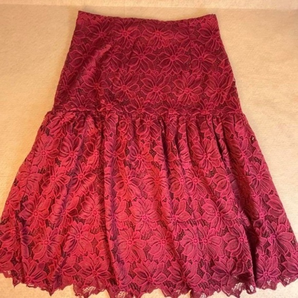 Ivanka Trump Burgundy Floral Lace Full Skirt